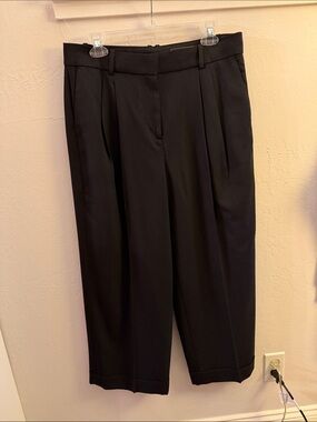 J. Crew Black Wide-Leg Pleated Trousers